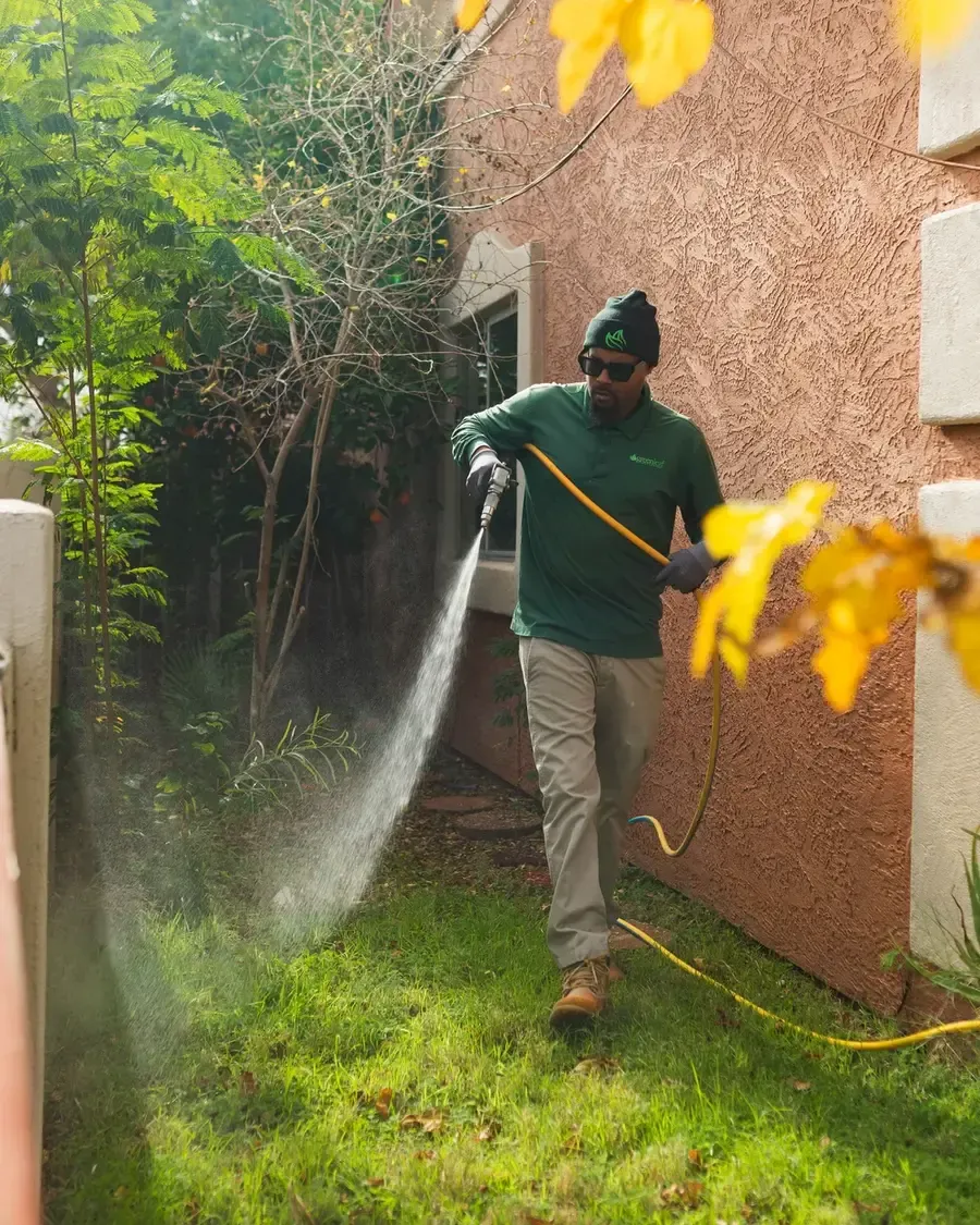 greenleaf exterminator spraying the home
