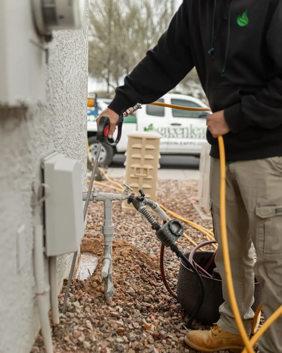 greenleaf exterminator applying termite treatment